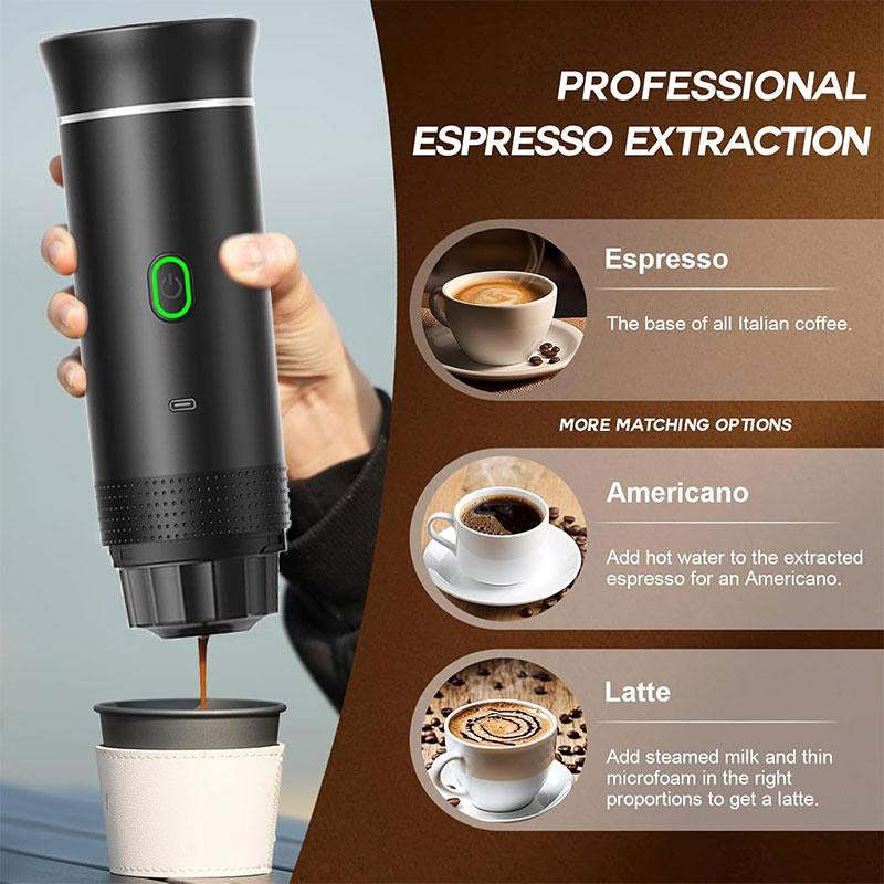 LIOUOU Portable Coffee Maker – Self-Heating Espresso Machine with Type-C Interface | Can Use Coffee Capsules or Ground Coffee | Ideal for Travel, Car Use, Home, and Office (Non-Digital Display Model)