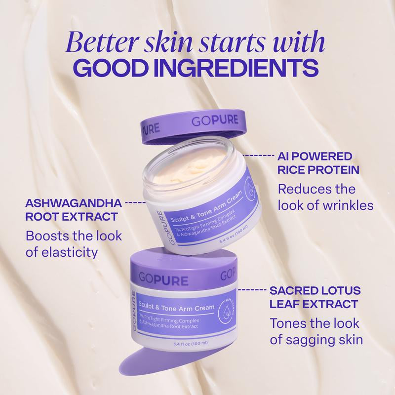 GOPURE Sculpt & Tone Arm Cream with 7% Protight Firming Complex & Ashwagandha Root Extract Daily Hydrating Moisturizer for Loose Skin Repair