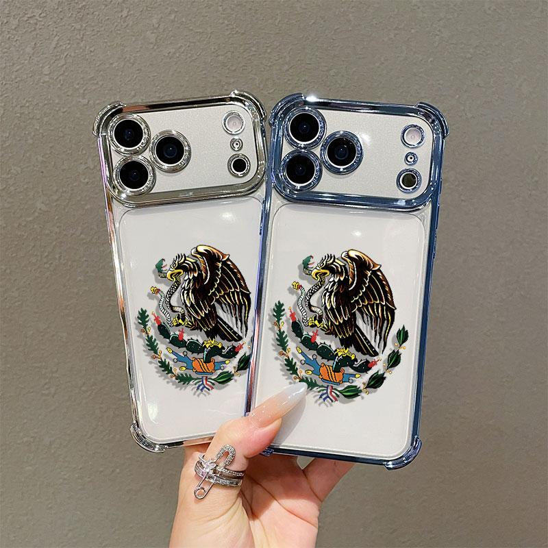 Mexican Golden Eagle Badge Flag Design Four-Angle Airbag Anti-Drop Phone Case for Iphone 17 Pro Max 16 15 14 13 12 11 Pro Max Transparent Soft TPU Material Gift Choice