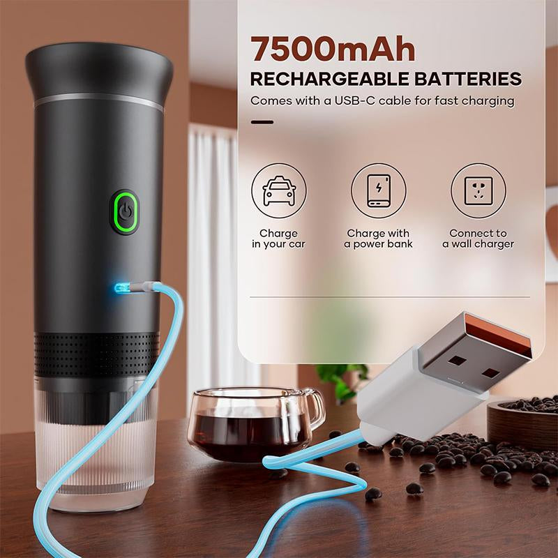 LIOUOU Portable Coffee Maker – Self-Heating Espresso Machine with Type-C Interface | Can Use Coffee Capsules or Ground Coffee | Ideal for Travel, Car Use, Home, and Office (Non-Digital Display Model)