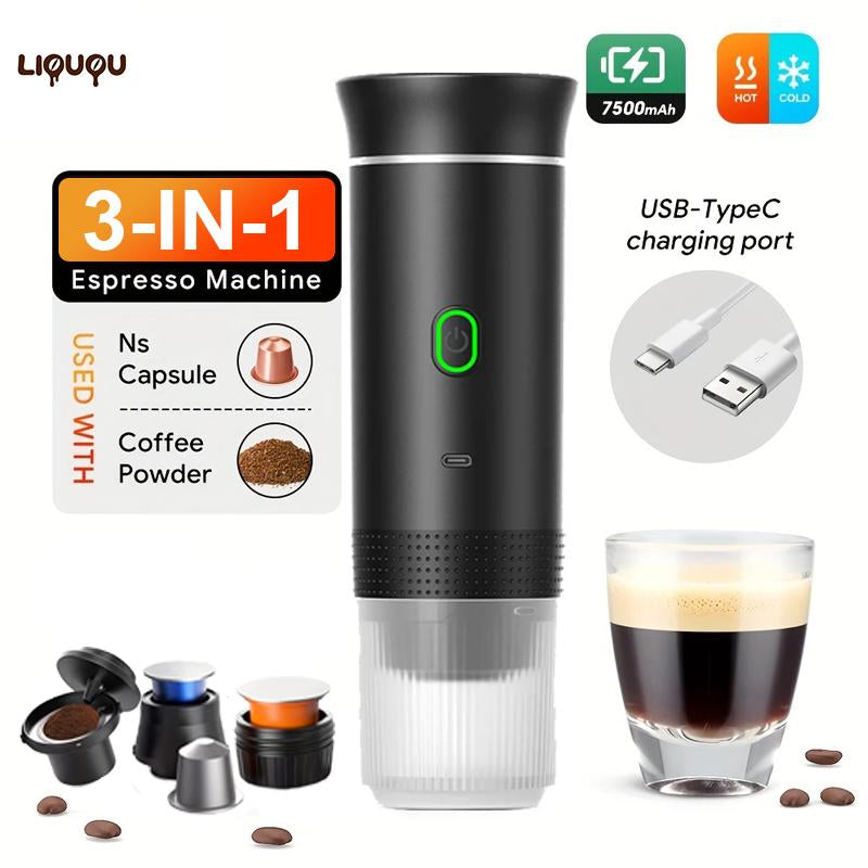 LIOUOU Portable Coffee Maker – Self-Heating Espresso Machine with Type-C Interface | Can Use Coffee Capsules or Ground Coffee | Ideal for Travel, Car Use, Home, and Office (Non-Digital Display Model)