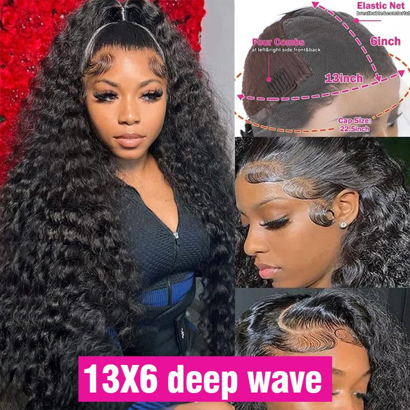 Bling Hair Deep Wave Lace Frontal Wig Transparent 13X4 13X6 HD Lace Frontal Human Hair Wigs Curly Human Hair Lace Frontal Wigs for Women Tiktokshopholidayhaul