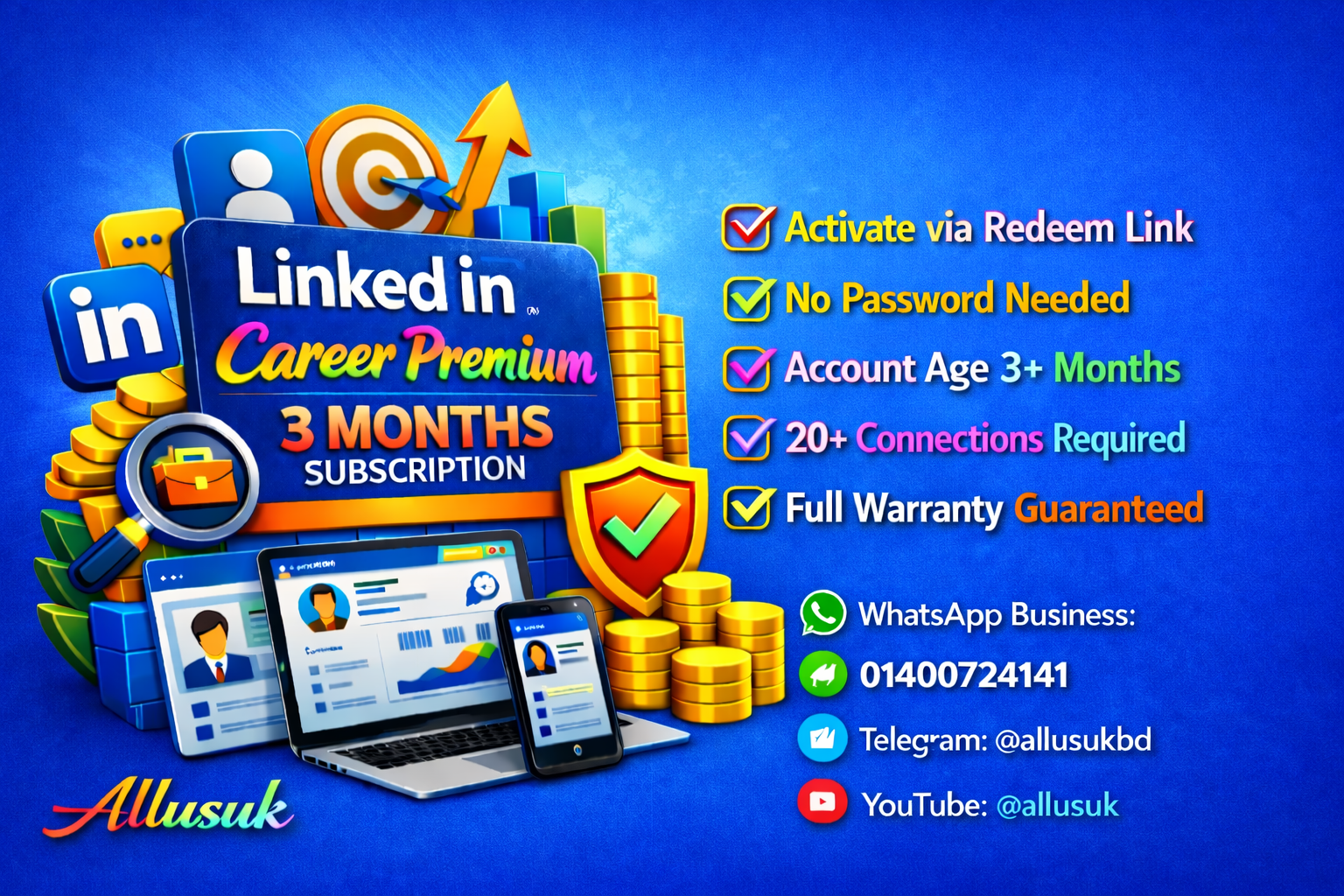 LinkedIn Career Premium – 3 Months Subscription (Activation via Redeem Link)/LinkedIn Career Premium – ৩ মাসের সাবস্ক্রিপশন (Redeem Link এর মাধ্যমে একটিভেশন)